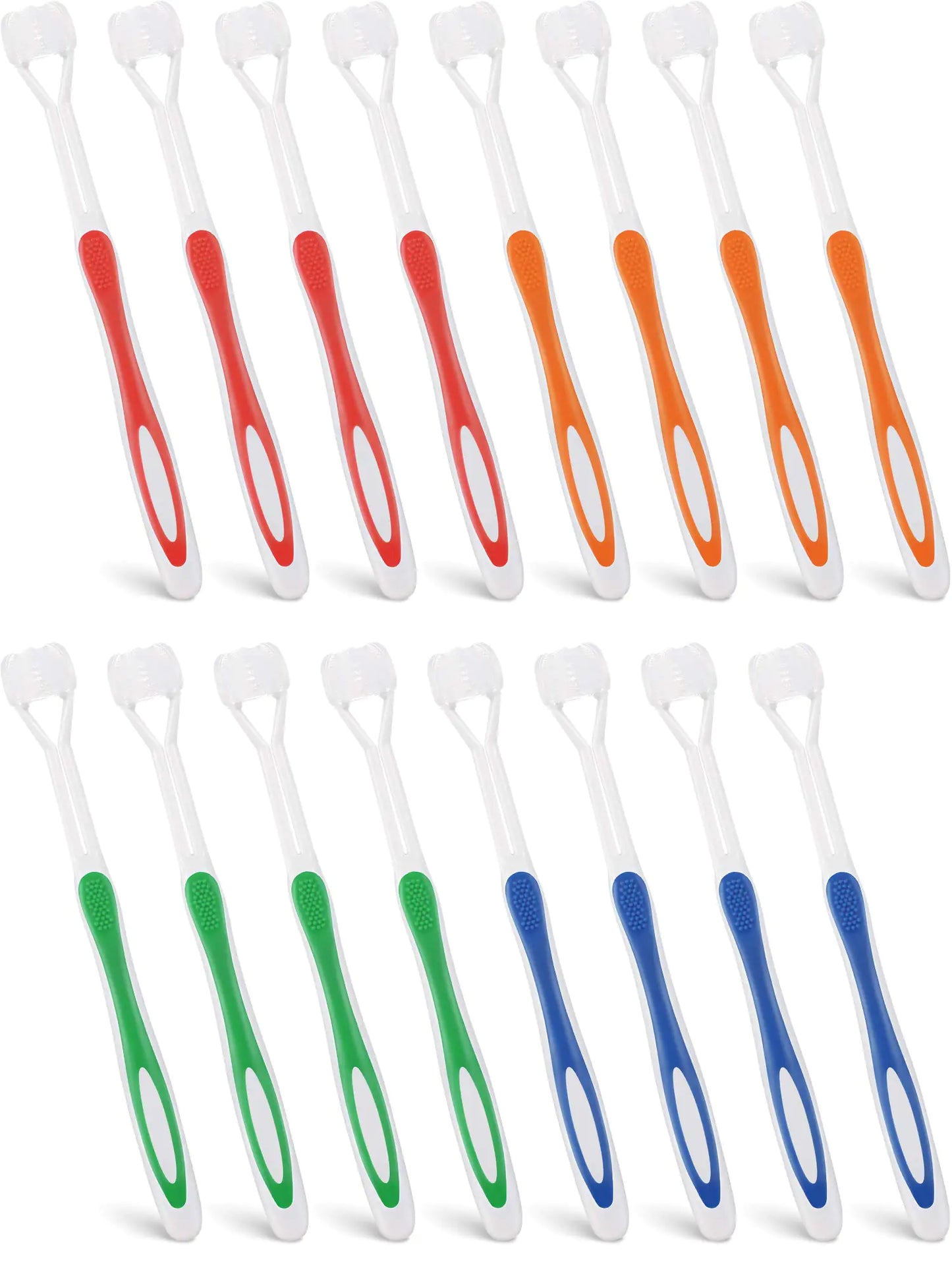 16 Pieces Three Sided Toothbrush Autism Toothbrush Bristle Travel Toothbrush for Kids Complete Teeth Gum Care Great Angle Bristles to Clean Each Tooth Soft/Gentle (Green Blue Yellow Red)
